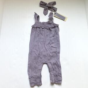 L'ovedbaby Amethyst Purple Organic Cotton Muslin Romper & Matching Headband